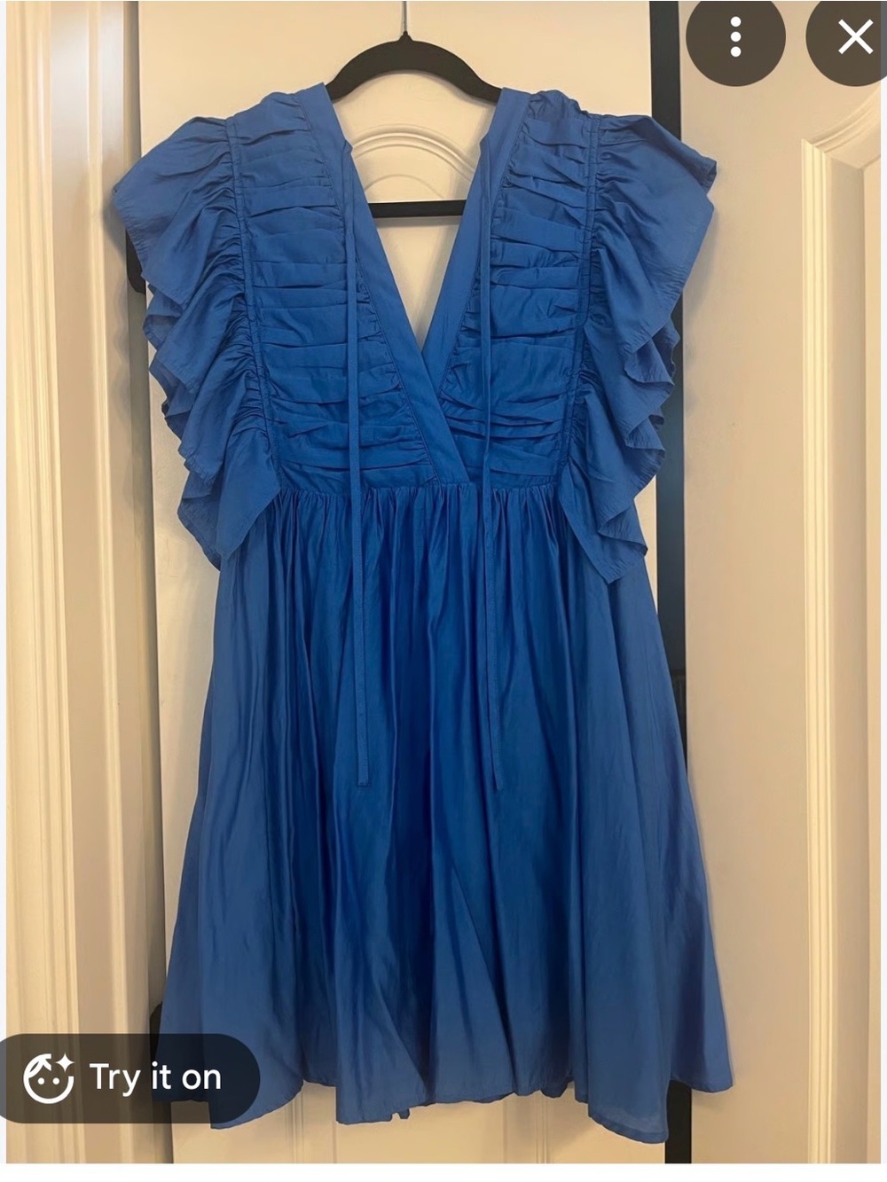 Entro Blue Ruffle V-Neck Women's Dress